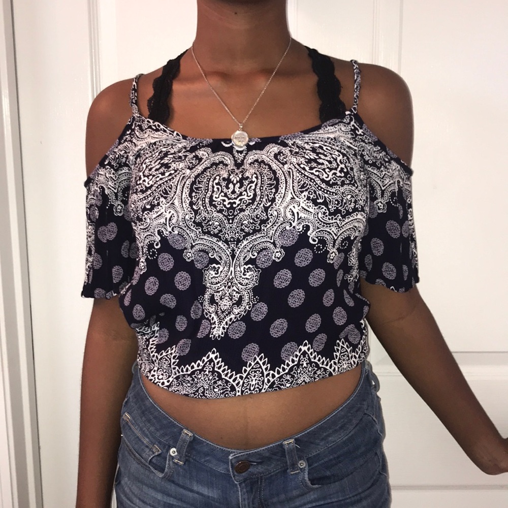 Patterned off the shoulder shirt